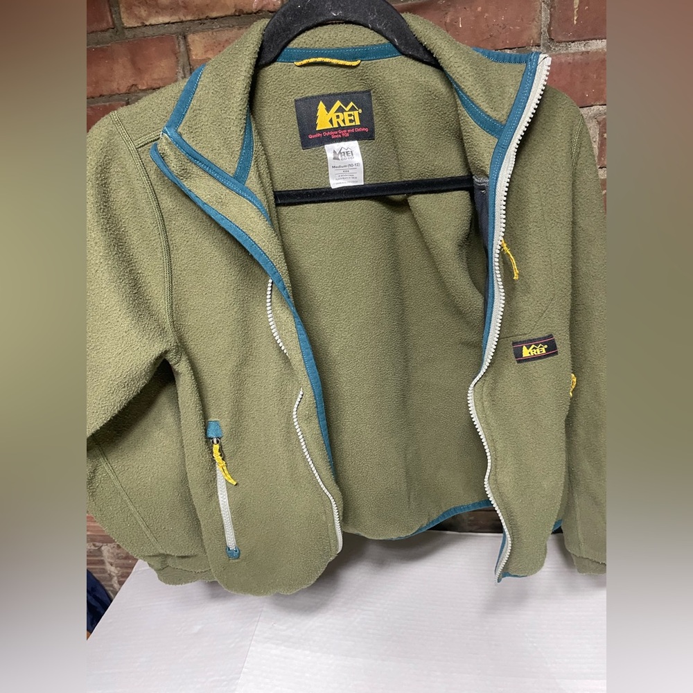 REI Kids Olive Fleece Jacket full zip olive‎ green size 10-12